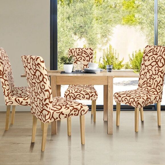 4pcs Slipcovers Dining Room Stool Chair Cover Champagne and Coffee Color - Picture 3 of 6